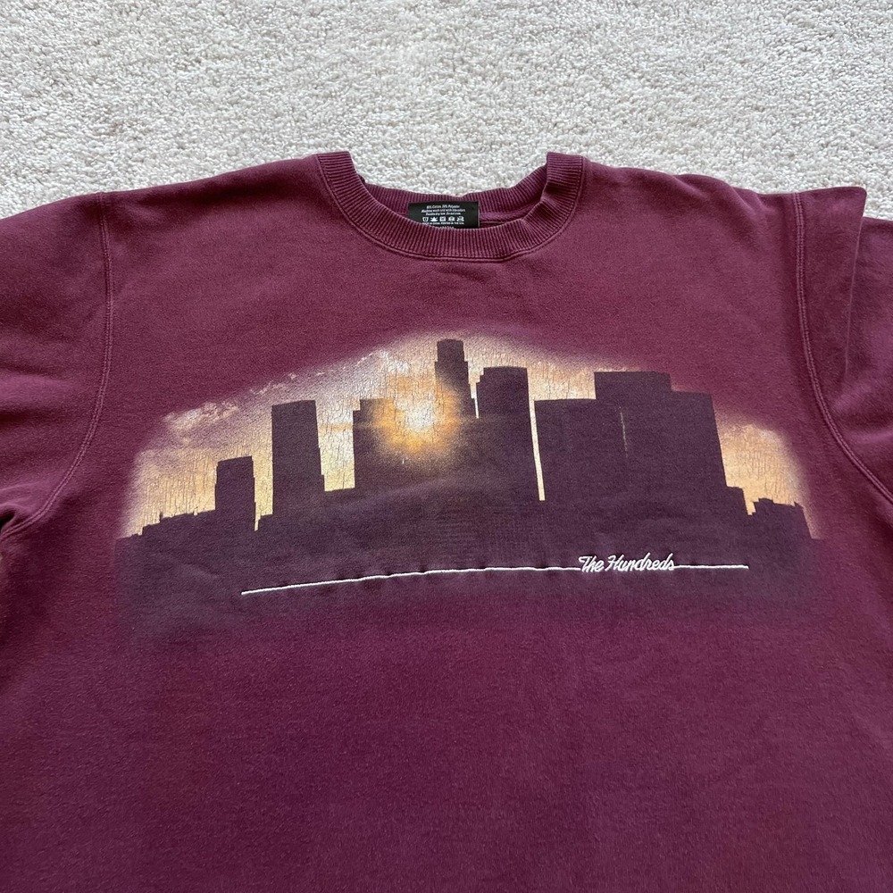 The Hundreds Sweatshirt Mens Large Red LA Skyline Graphic Crewneck Pullover - Picture 7 of 16